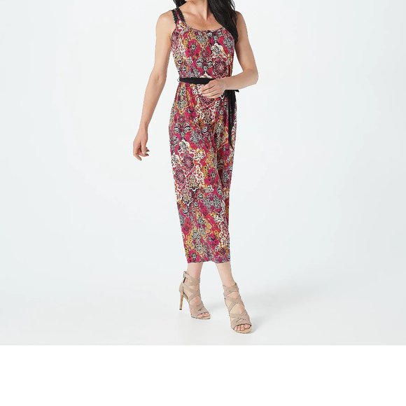 L Susan Graver Petite Print Liquid Knit Jumpsuit - Picture 2 of 7